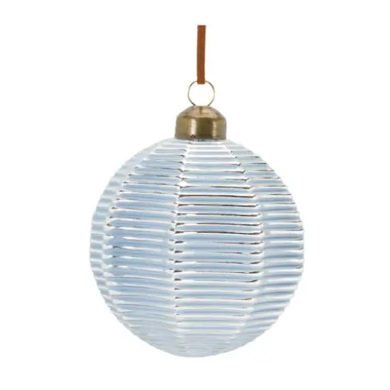 3" Ribbed Blue & White Glass Ball Ornament Set {5}