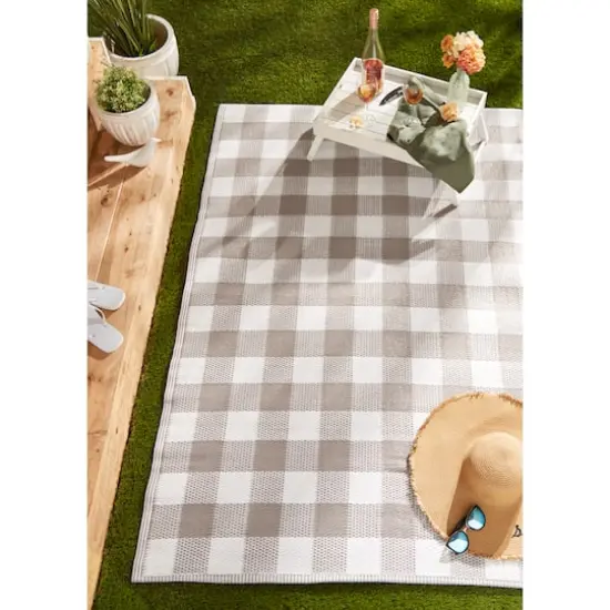 DII&reg; Buffalo Check Outdoor Rug, 4ft. x 6ft. Stone/White {7}