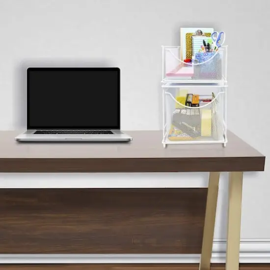 Sorbus 2-Tier Sliding Mesh Basket Drawer White {3}