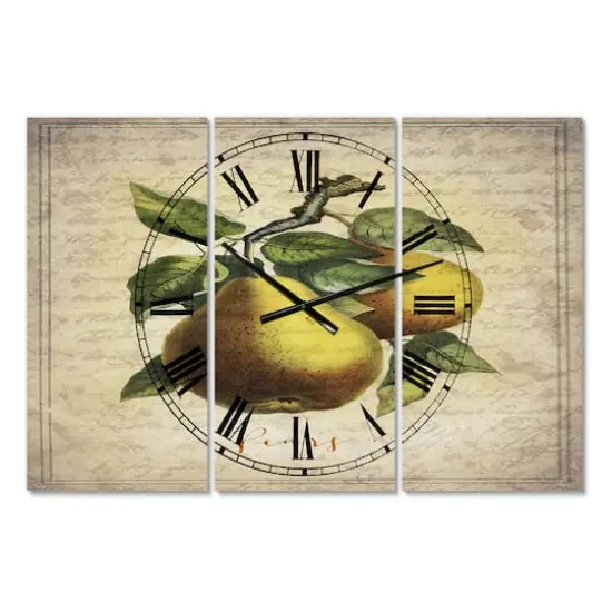 Designart Pear Old Style Sketch Large Cottage 3 Panel Wall Clock {1}
