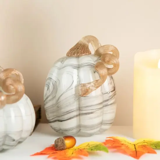 Glitzhome&reg; Gray Marble Glass Pumpkin & Gourd Set {4}