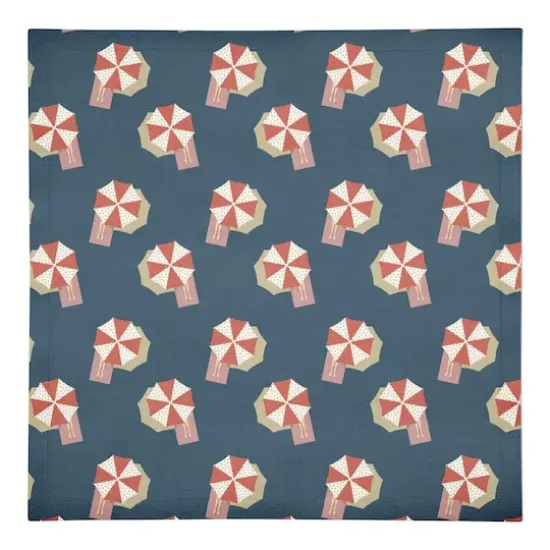 Umbrella Print Cotton Twill Napkin Navy Red and White {1}