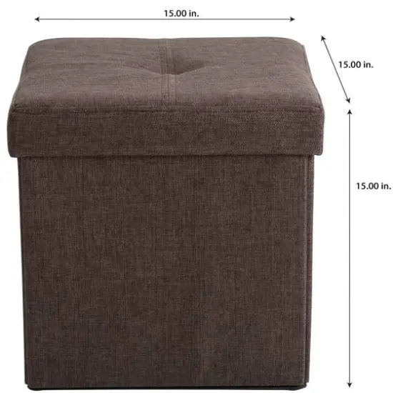 Simplify 15" Faux Linen Folding Storage Ottoman Cube Espresso {6}