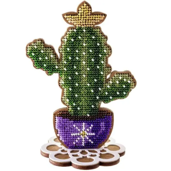 Wonderland Crafts Cactus in Purple Bowl Bead Embroidery on Wood Kit {1}