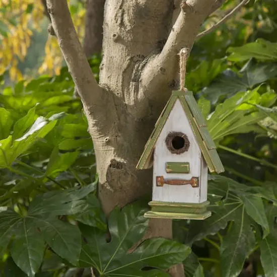 Glitzhome&reg; 11" Hanging Wood Green Roof Garden Decorative Birdhouse {3}