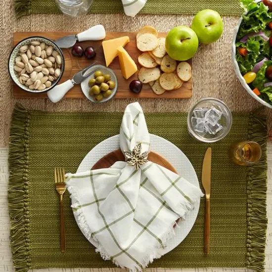 DII® Variegated Fringe Cotton Placemats, 6ct. Olive Green {8}