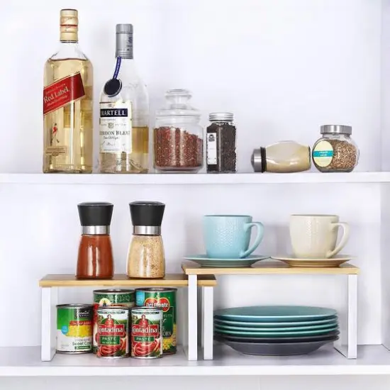 Bamboo Kitchen Cabinet & Counter Shelf Organizer White {6}