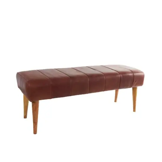 4ft. Brown Leather Upholstered Bench {1}