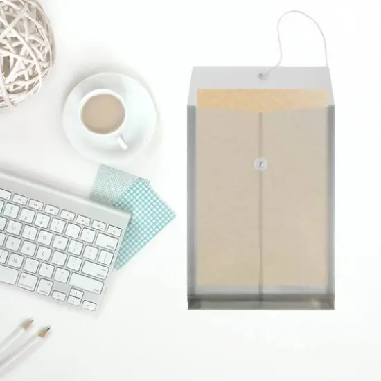 JAM Paper Legal Size Plastic Envelopes with Button & String Tie Closure, 12ct. Smoke Gray {7}