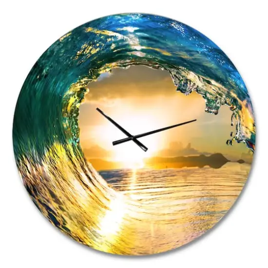Designart 'Colored Ocean Waves Falling Down Ii Coastal Wall Clock {4}