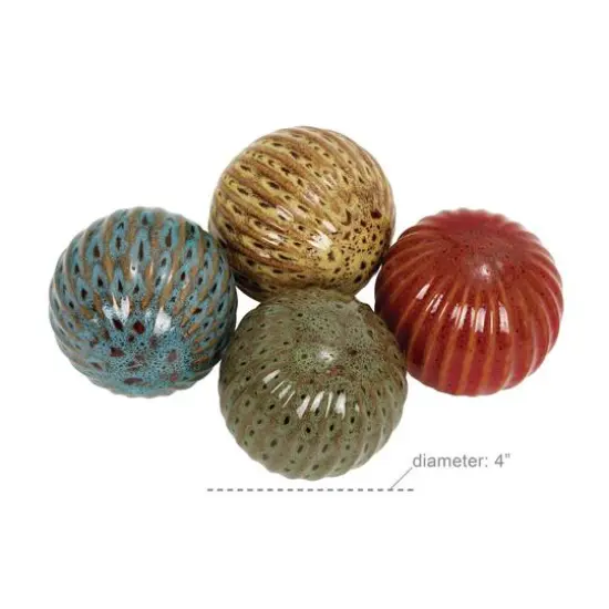 4" Multicolor Ribbed Ceramic Vase Filler Orb Set {8}