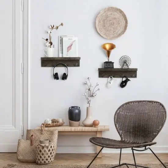 NEX&trade; 16" Dark Brown Wall-Mounted Floating 4-Hook Coat Racks, 2ct. {9}