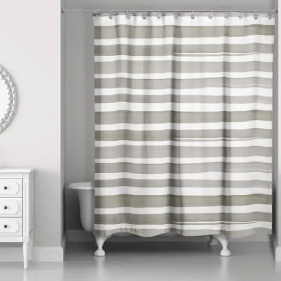 Watercolor Stripes Shower Curtain, 71" x 74" Brown/White {3}