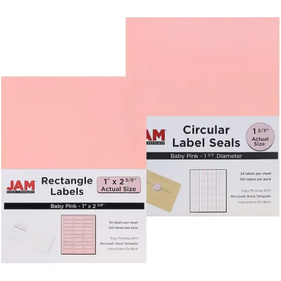 JAM Paper Circular Seal & Rectangular Mailing Address Label Combo Set Baby Pink {1}