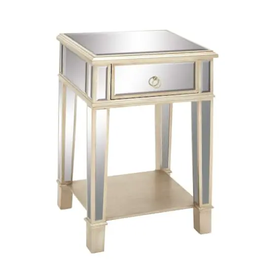 27" Beige Chinese Fir Glam Accent Table {4}