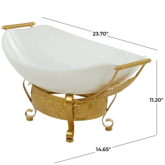 CosmoLiving by Cosmopolitan 24" White Glass Kitchen Serving Bowl with Gold Metal Scroll Stand {4}