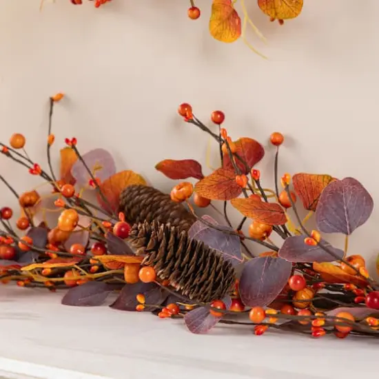 Glitzhome&reg; 6ft Fall Eucalyptus Berry Garland {5}