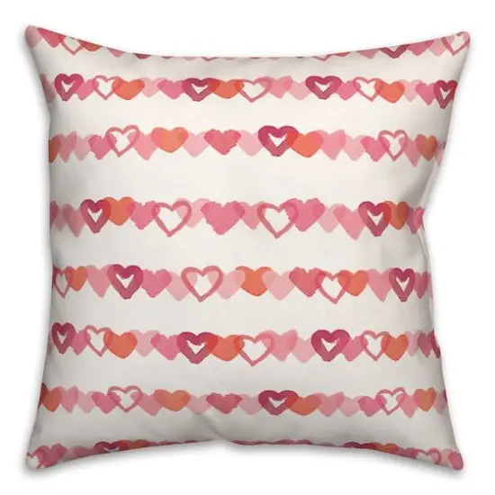 Watercolor Heart Stripes 18" x 18" Throw Pillow {1}