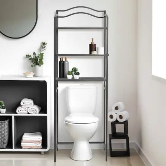 Household Essentials 3-Tier Metal Over the Toilet Shelf Gray {3}