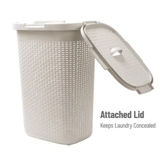 Mind Reader 60L Ventilated Slim Laundry Hamper with Cut Out Handles & Attached Hinged Lid, 2ct. Ivory {6}