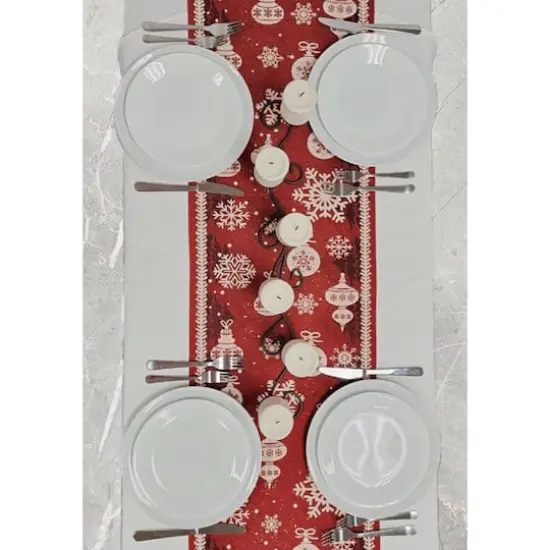 Wizardi 13.75" x 71" Red Christmas Ornaments Table Runner {5}