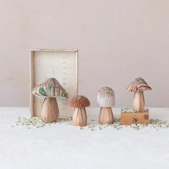 Hello Honey&reg; 5" Fabric-Topped Foam & Wood Mushroom Set {3}