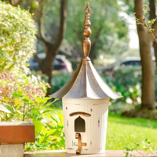 Glitzhome&reg; 30" White Pagoda Metal Birdhouse {3}