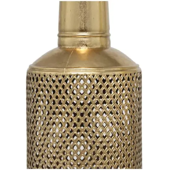 Gold Metal Diamond Patterned Vase with Open Frame Design Set {4}