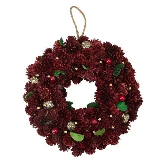 9.5" Red & Gold Pinecone Wreath {1}