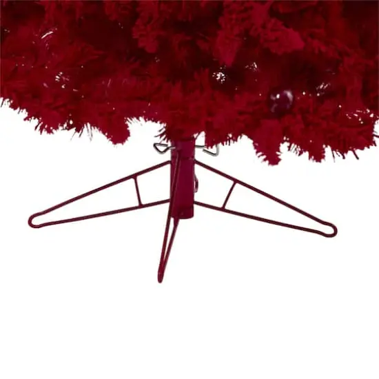 7ft. Pre-Lit Red Fraser Fir Artificial Christmas Tree, Red Lights {5}