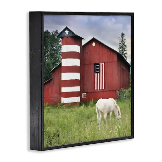 Stupell Industries Grazing White Horse Red Americana Barn Flag Framed Giclee Art Black {4}