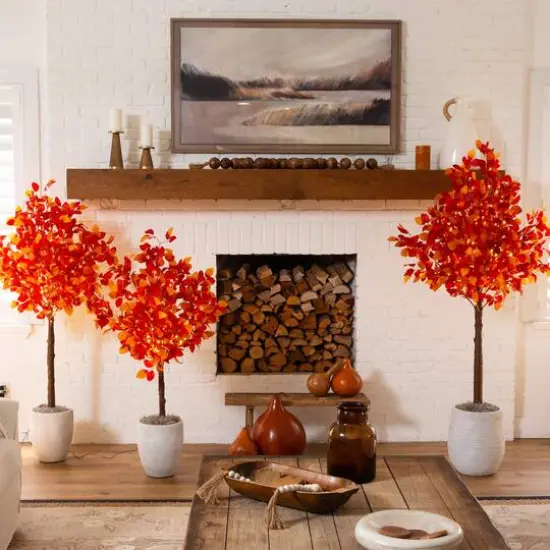 6ft. Pre-Lit Autumn Artificial Fall Tree with 300 Warm White LED Lights {13}