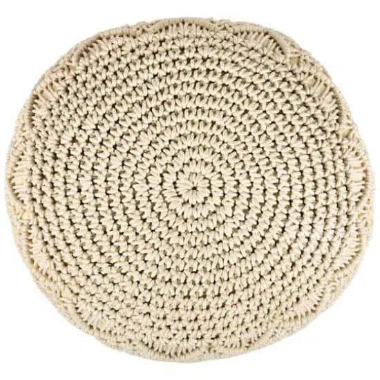 18" Cream Macram&eacute; Round Natural Cotton Pouf {4}