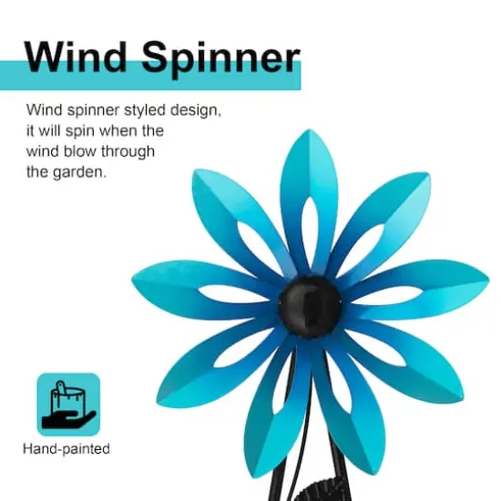 Glitzhome® 44" Metal Flower Wind Spinner Garden Stake Blue {6}