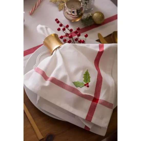 DII&reg; White Embroidered Holly Corner With Border Napkins, 6ct. {8}