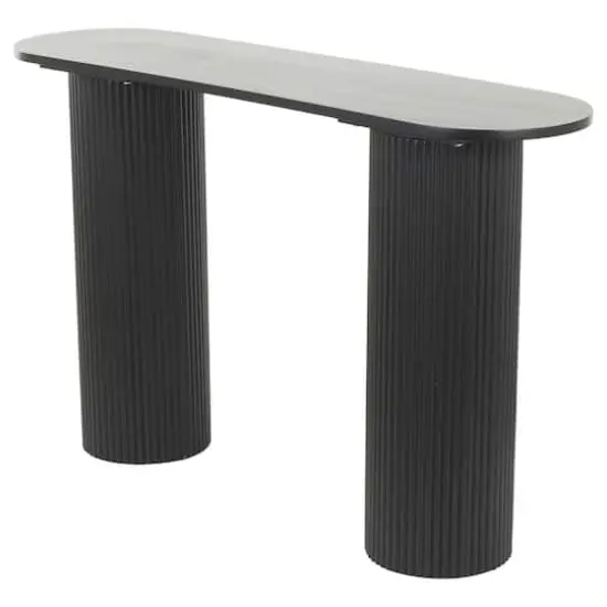 52" Black Wooden Geometric Oval Console Table with Ribbed Pillar Legs {4}