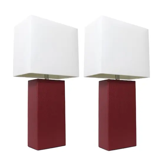 Elegant Designs&trade; 2 Pack Leather Table Lamps with White Shades Red and White {1}