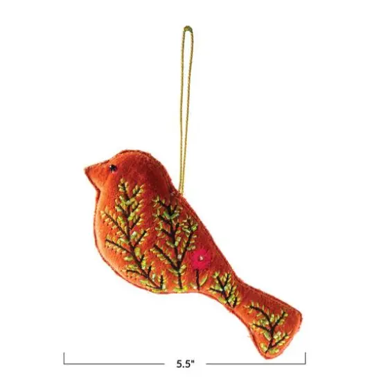 Hello Honey&reg; 5.5" Orange Embroidered Bird Cotton Velvet Bird Ornament {5}