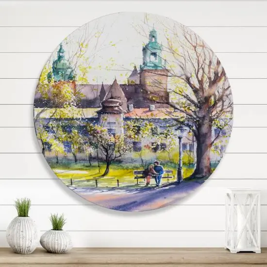 Designart - Castel Through The Trees of The Park - Country Metal Circle Wall Art {2}