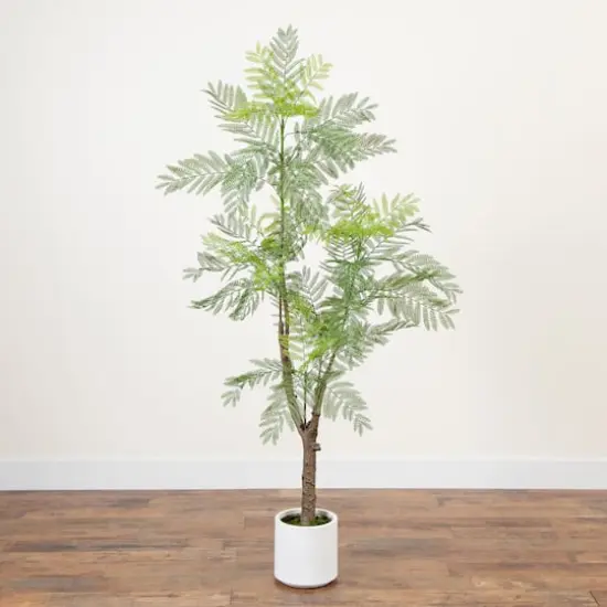 6ft. Artificial Minimalist Jacaranda Tree in White Decorative Planter {3}