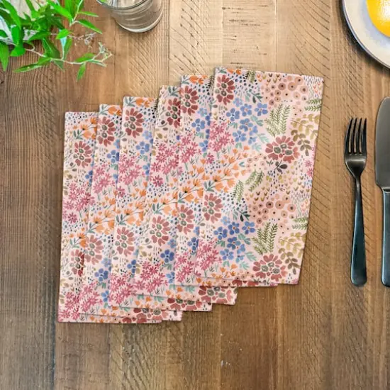 Wild Flower Floral Cotton Twill Napkin Pink {4}