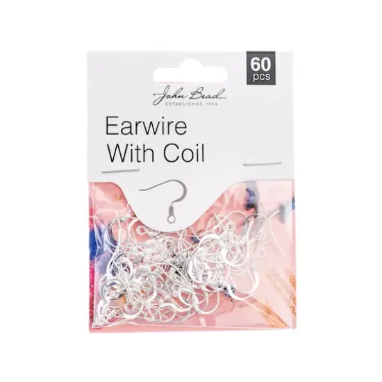 John Bead Must Have Findings 18mm Earwire with Coil, 60ct. Silver {1}