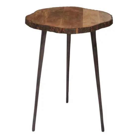 21" Brown Rustic Slab Accent Table {1}
