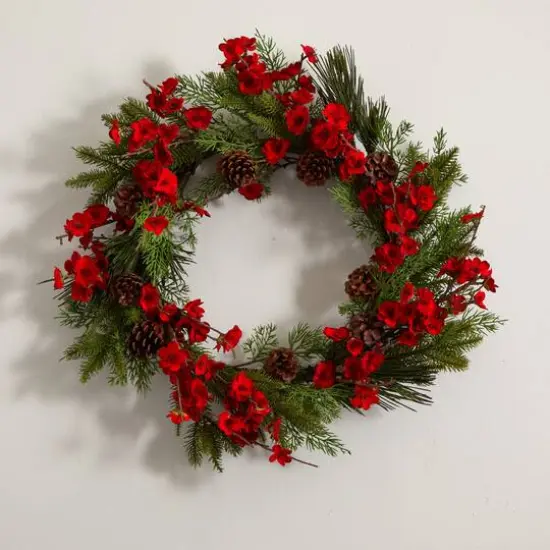 24" Plum Blossom Pine Wreath {6}