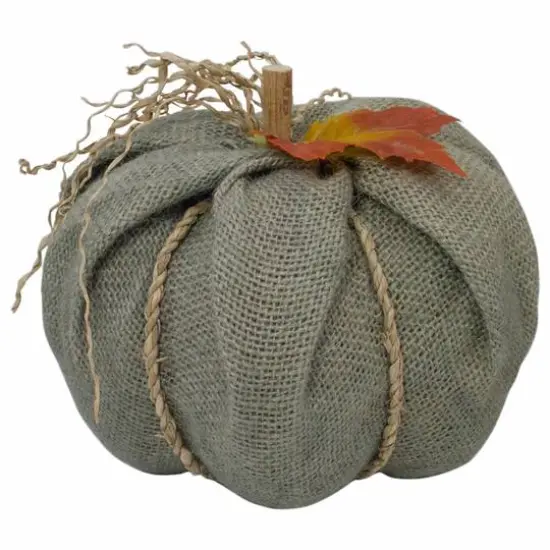7" Green Burlap Autumn Harvest Tabletop Pumpkin {5}