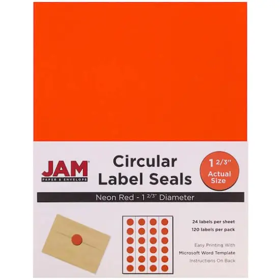 JAM Paper Circular Seal & Rectangular Mailing Address Label Combo Set Neon Deep Orange {6}