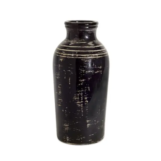 17.5" Distressed Black & Ivory Ceramic Vase {1}