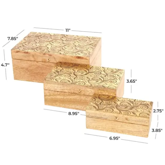 Brown & Gold Mango Wood Scroll Storage Box Set {9}