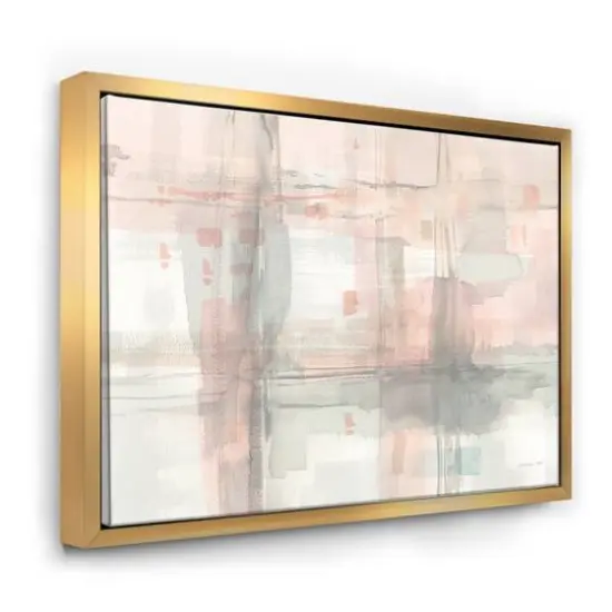Designart - Intersect II Grey - Pink Modern Canvas in Gold Frame {1}