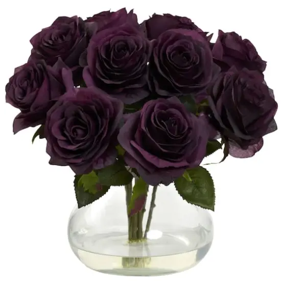 11" Purple Rose Arrangement with Clear Glass Vase {1}